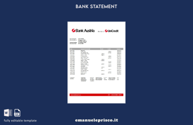 modello word di estratto conto bancario austriaco in stile verificato