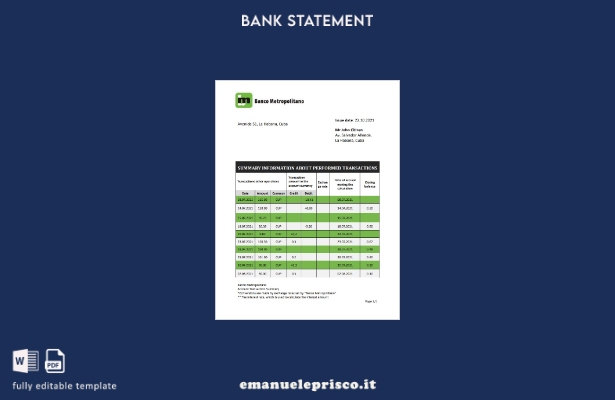 modello word di estratto conto bancario con prova dell'indirizzo della banca Cub