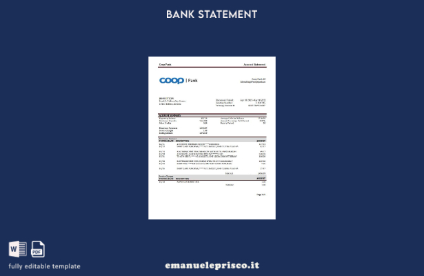 modello word di estratto conto bancario con prova di indirizzo Estonia Coop Pank