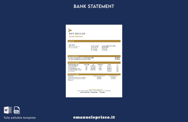 modello word di estratto conto bancario con prova di indirizzo Mellon della USA