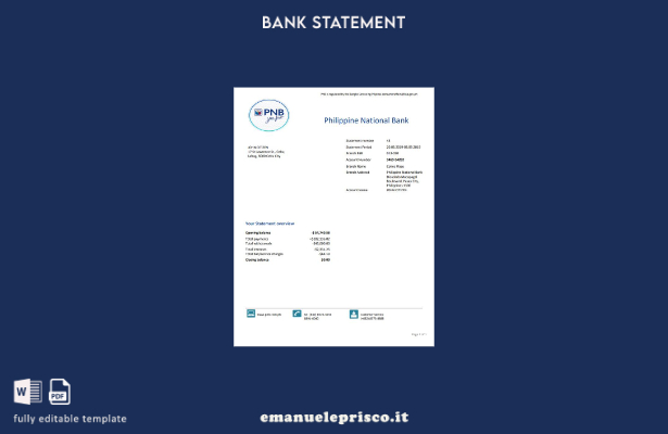 modello word di estratto conto bancario con prova di indirizzo della Banca nazio