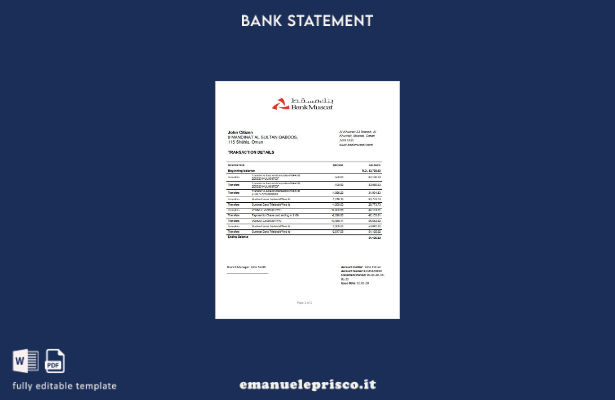 modello word di estratto conto bancario con prova di indirizzo di Oman Bank Musc