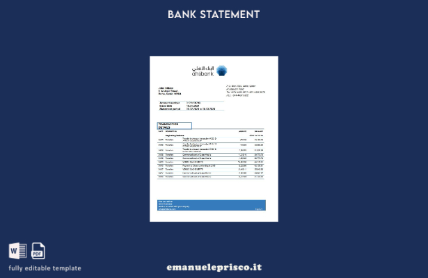 modello word di estratto conto bancario con prova di indirizzo di Qatar Ahlibank