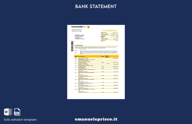 modello word di estratto conto bancario del Commonwealth australiano in stile ve