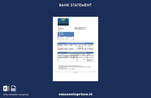 modello word di estratto conto bancario del Golfo dello Yemen in stile verificat