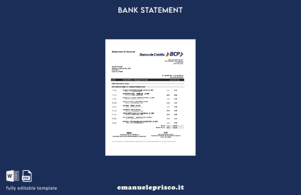 modello word di estratto conto bancario del Perù Banco de Credito del Perù (BCP)