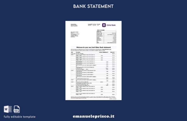 modello word di estratto conto bancario dell'Ulster del Regno Unito in stile ver