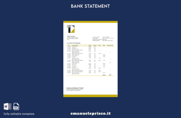 modello word di estratto conto bancario della Banca commerciale del Ciad in stil