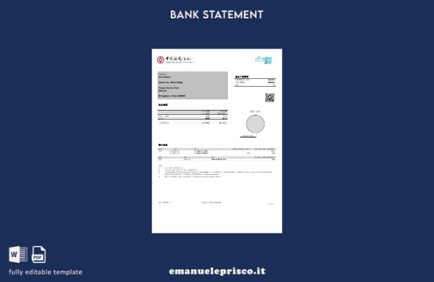modello word di estratto conto bancario della Banca di Hong Kong in stile verifi