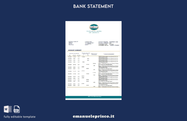modello word di estratto conto bancario della Banca nazionale greca di stile ver