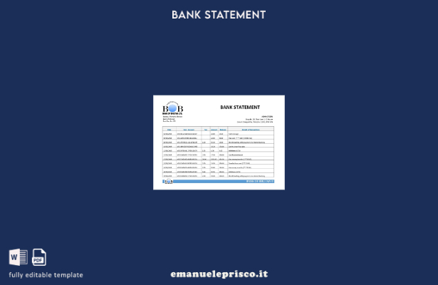 modello word di estratto conto bancario della Bhutan Bank of Bhutan in stile ver