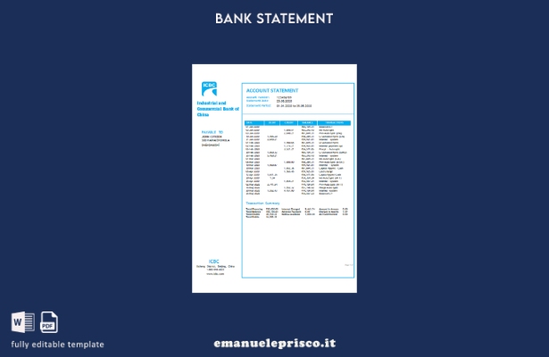modello word di estratto conto bancario della China Industrial and Commercial Ba