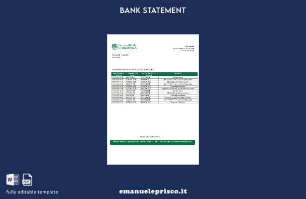 modello word di estratto conto bancario della Dominica in stile verificato della