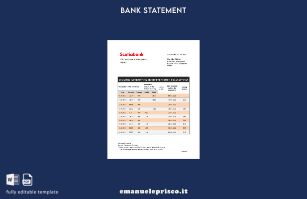 modello word di estratto conto bancario della Guyana Bank of Nova Scotia in stil