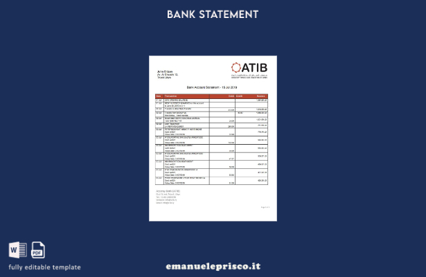 modello word di estratto conto bancario della Libia Assaray Bank (ATIB) in stile
