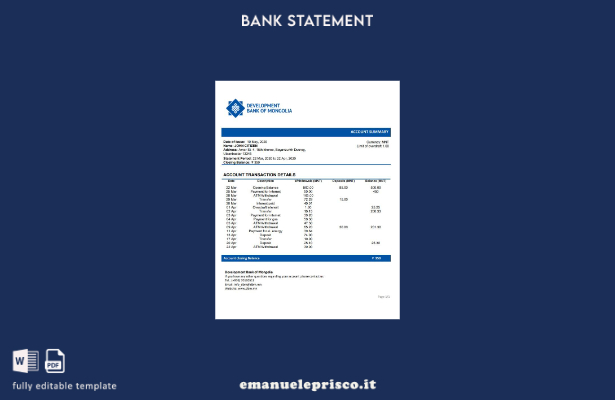 modello word di estratto conto bancario della Mongolia Development Bank of Mongo