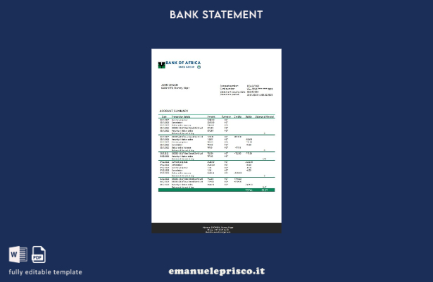 modello word di estratto conto bancario della Niger Bank of Africa in stile veri