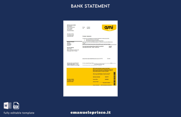modello word di estratto conto bancario della Nuova Zelanda Ami Insurance Limite