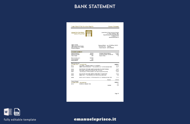 modello word di estratto conto bancario della Repubblica Dominicana in stile ver