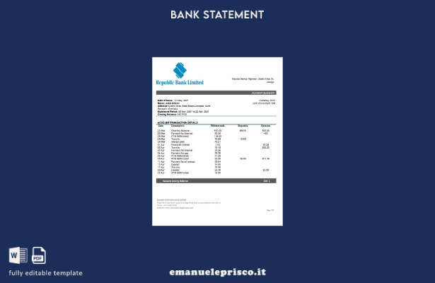 modello word di estratto conto bancario della Repubblica di Grenada in stile ver