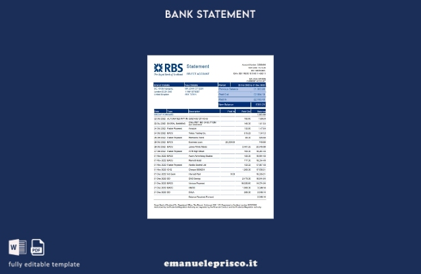 modello word di estratto conto bancario della Royal Bank of Scotland (RBS) del R