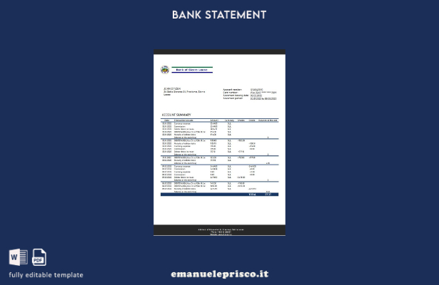 modello word di estratto conto bancario della Sierra Leone stile verificato dell