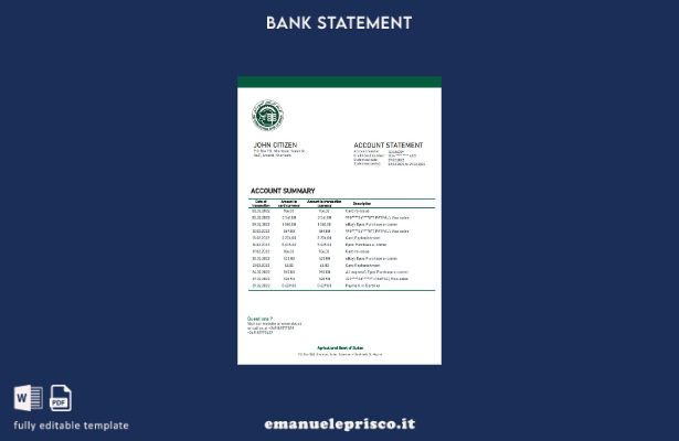 modello word di estratto conto bancario della Sudan Agricultural Bank of Sudan i