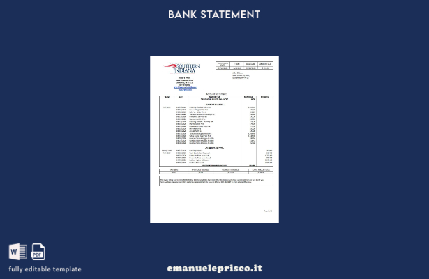 modello word di estratto conto bancario della USA University of Southern Indiana