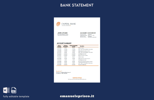 modello word di estratto conto bancario della capitale della Macedonia del Nord
