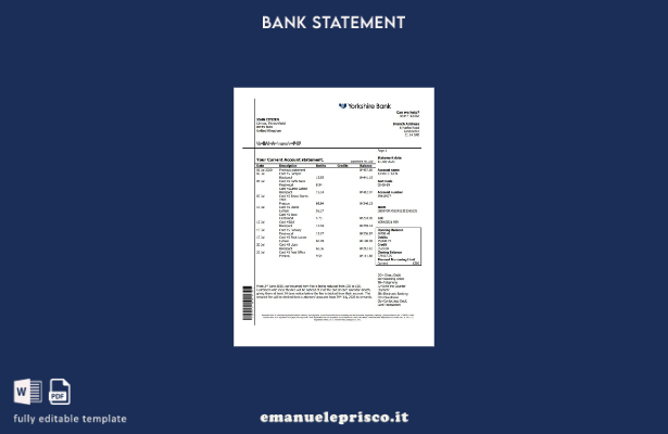 modello word di estratto conto bancario dello Yorkshire del Regno Unito in stile