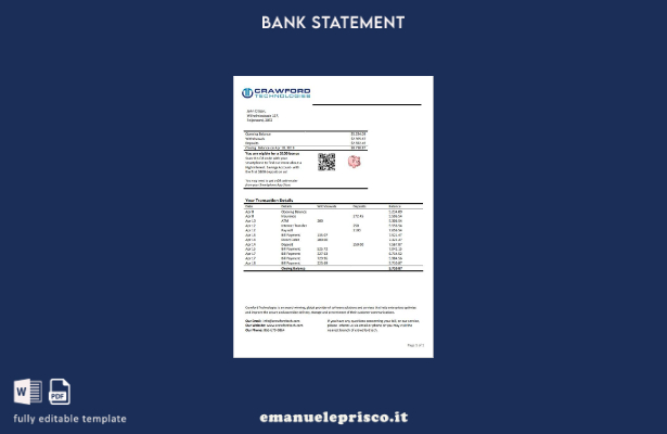 modello word di estratto conto bancario di Crawford Technologies Paesi Bassi (Ol