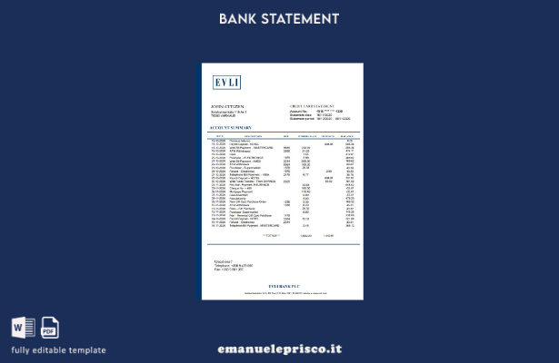 modello word di estratto conto bancario finlandese Evli Bank PLC in stile verifi