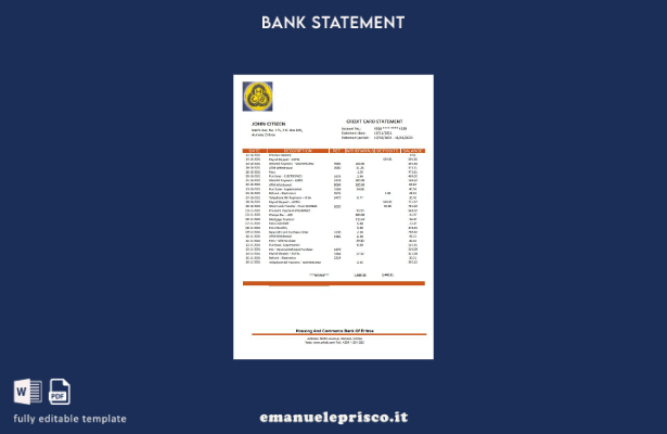 modello word di estratto conto bancario in stile verificato dell'Eritrea Housing
