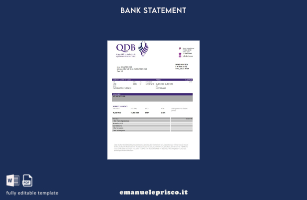 modello word di estratto conto bancario in stile verificato per lo sviluppo del