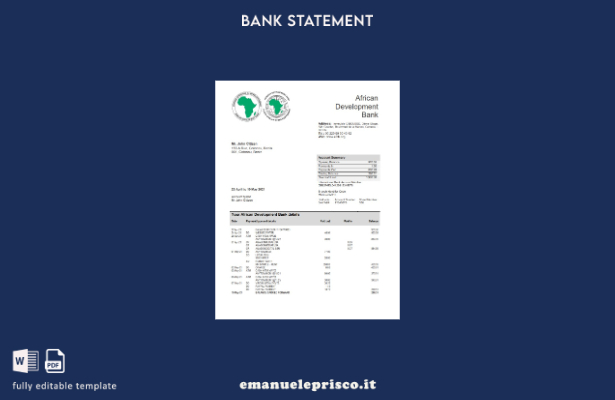 modello word di estratto conto bancario per lo sviluppo africano del Benin in st