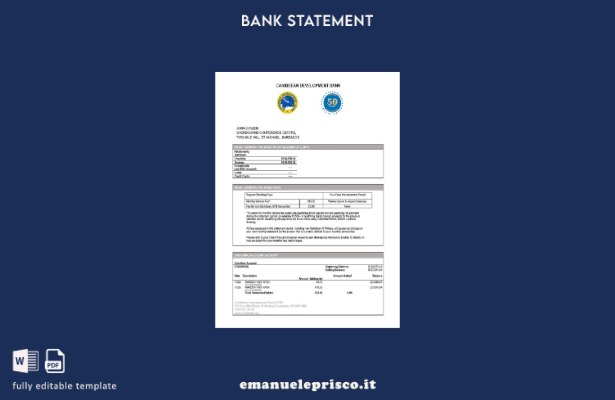 modello word di estratto conto bancario per lo sviluppo dei Caraibi Barbados in