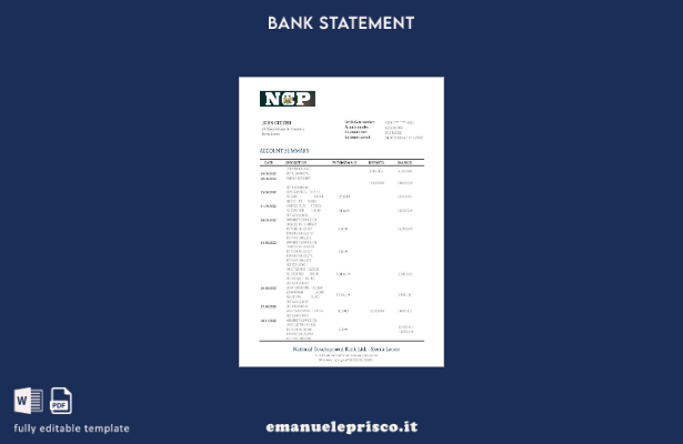 modello word di estratto conto bancario per lo sviluppo nazionale della Sierra L