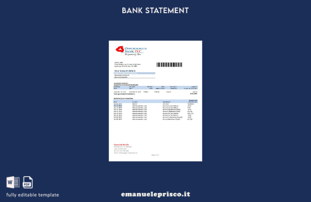 modello word di estratto conto bancario per opportunità del Sud Sudan in stile v