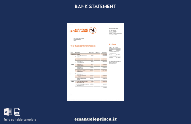 modello word di estratto conto bancario stile verificato BANQUE Populaire du Mar