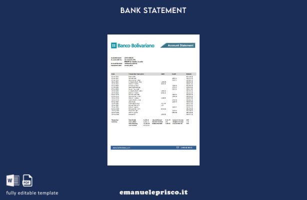 modello word di estratto conto bancario stile verificato Ecuador Banco Bolivaria