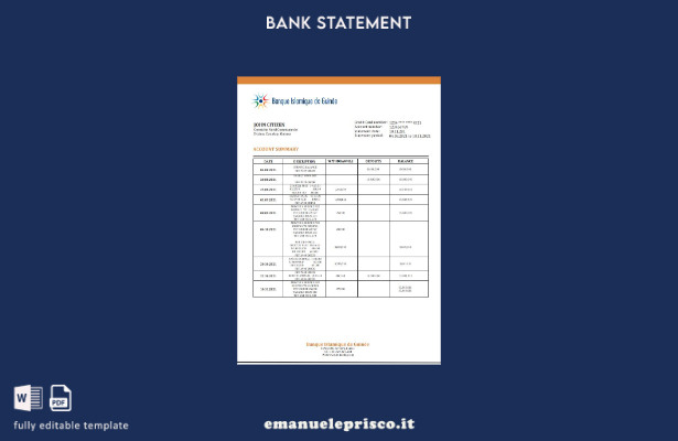 modello word di estratto conto bancario stile verificato Guinea Banque Islamique