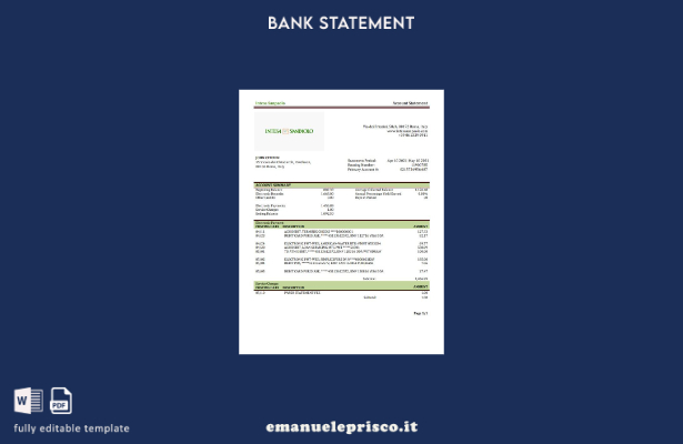 modello word di estratto conto bancario stile verificato Italia Intesa Sanpaolo