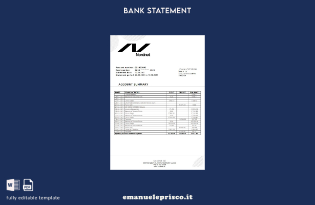 modello word di estratto conto bancario stile verificato Svezia Nordnet AB