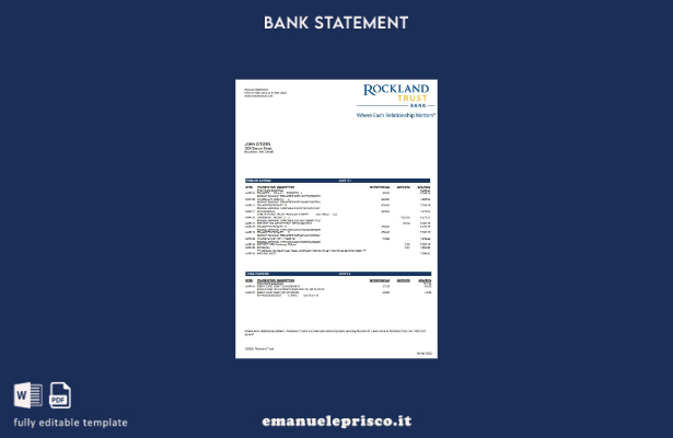 modello word di estratto conto bancario stile verificato USA Massachusets Rockla