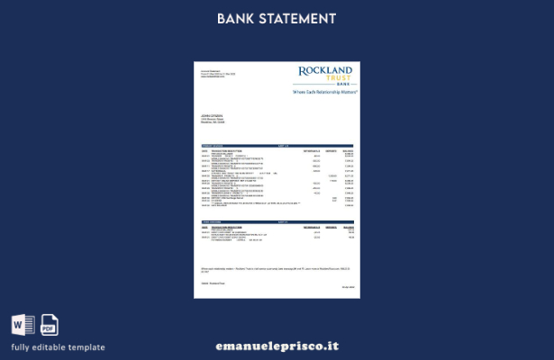 modello word di estratto conto bancario stile verificato USA Massachusetts Rockl