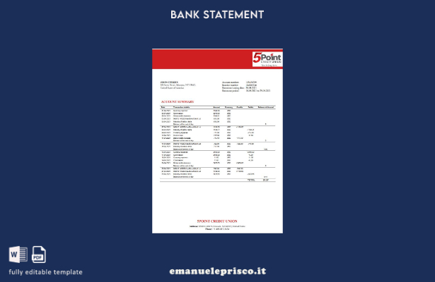 modello word di estratto conto bancario stile verificato USA Texas Point Bank J.