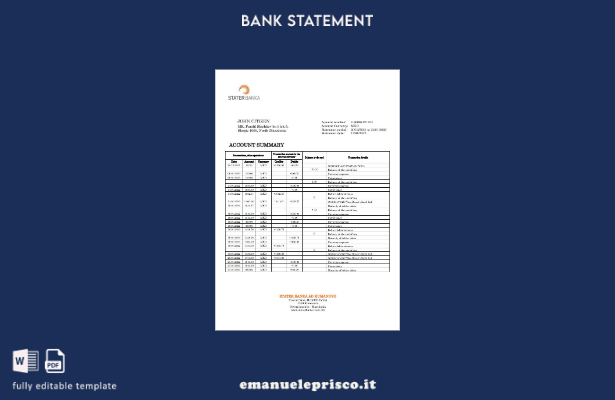 modello word di estratto conto bancario stile verificato della Macedonia del Nor