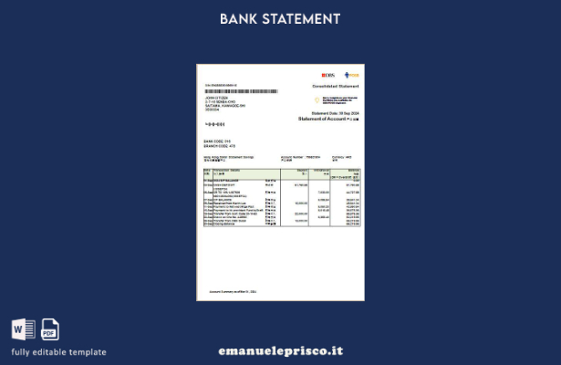 modello word di estratto conto consolidato bancario DBS di Hong Kong in stile ve