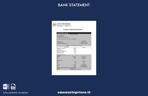 modello word di estratto conto della Nigeria Enterprise Bank in stile verificato