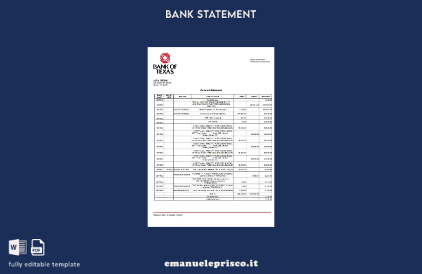 modello word di estratto conto della USA Bank of Texas in stile verificato